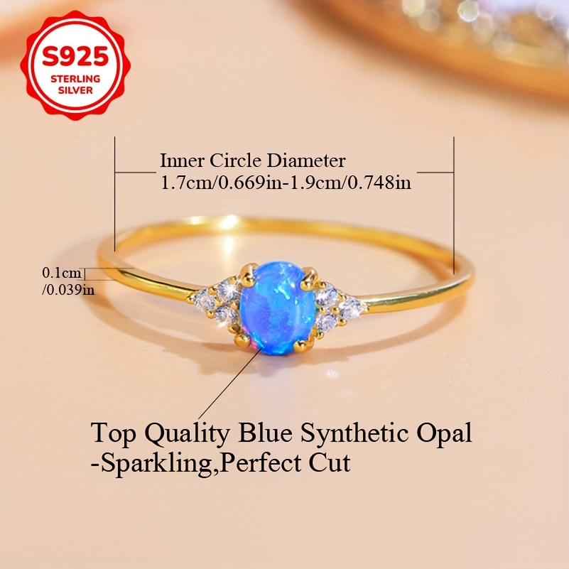 Women's 925 Sterling Silver Golden Plated Retro Style Round Opal Engagement Ring